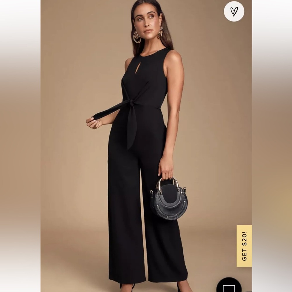 C26 LULUS Evelynn Black‎ Tie-Front Wide-Leg Jumpsuit